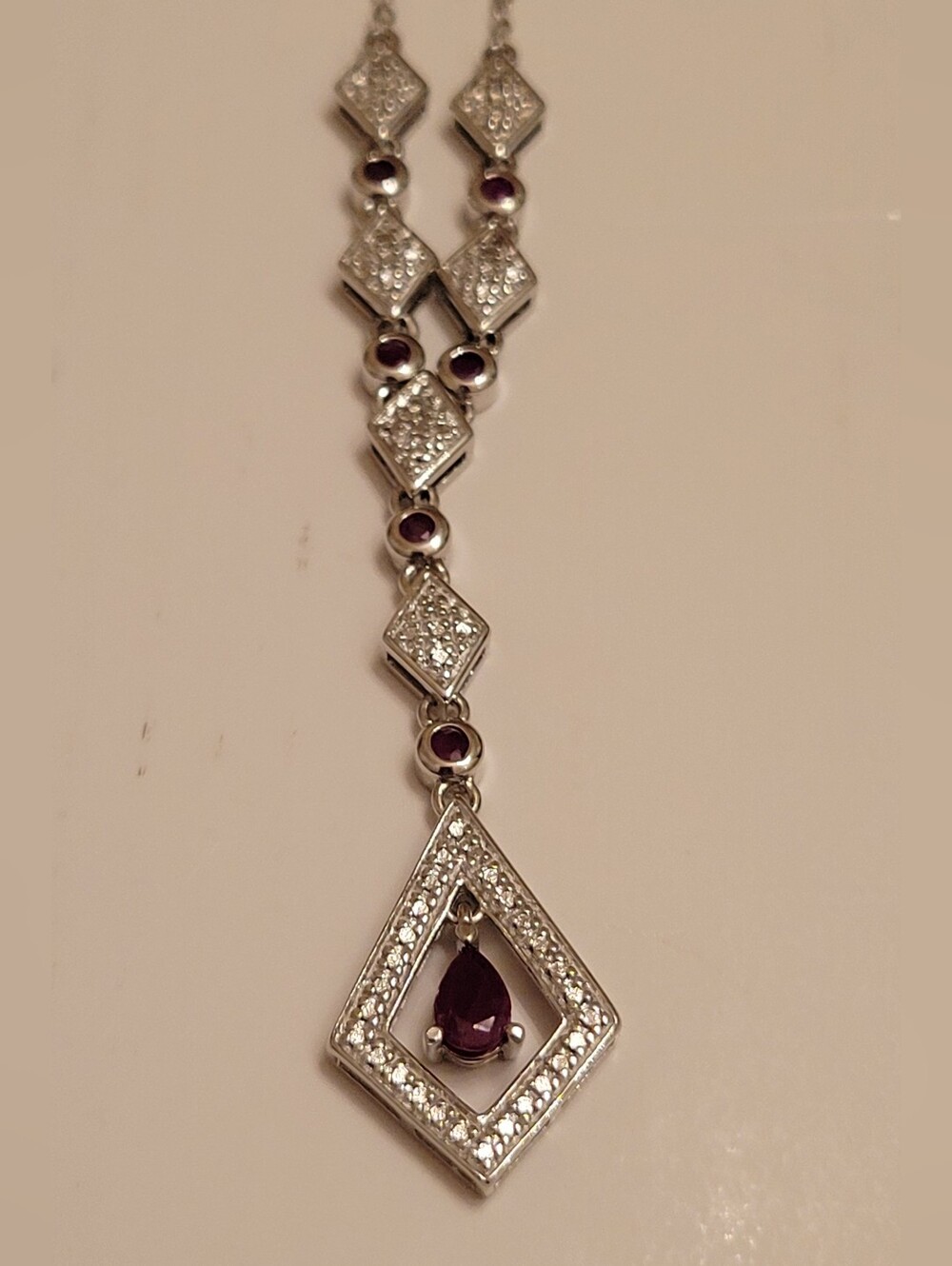 Elegant Art Deco Inspired Natural Ruby & Sterling Silver Y-Necklace - Picture 7 of 9